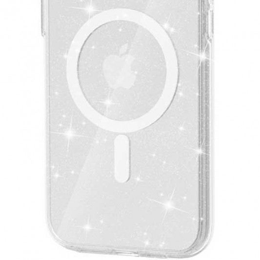 Чехол TPU Galaxy Sparkle (MagFit) для Apple iPhone 16 Plus (6.7") Clear+Glitter - изображение 3