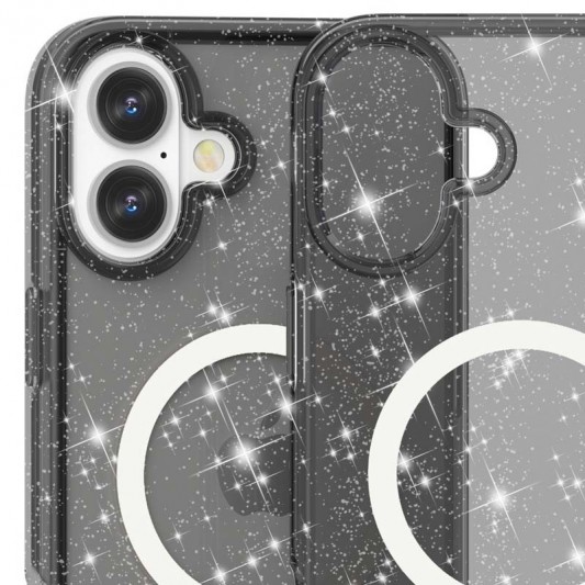Чехол TPU Galaxy Sparkle (MagFit) для Apple iPhone 16 Plus (6.7") Black+Glitter - изображение 2