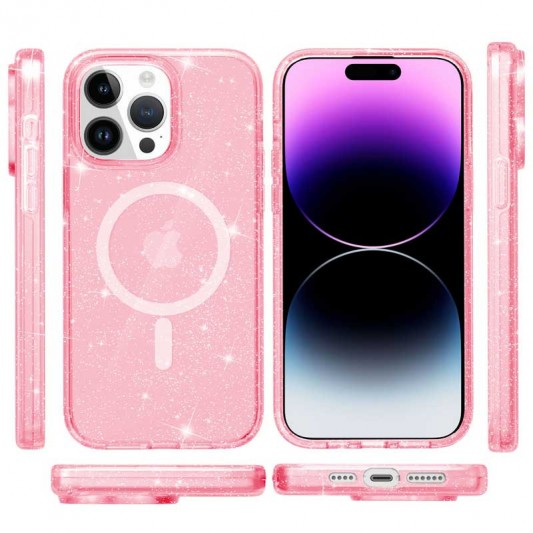 Чохол TPU Galaxy Sparkle (MagFit) для Apple iPhone 16 Pro (6.3") Pink+Glitter - зображення 1 