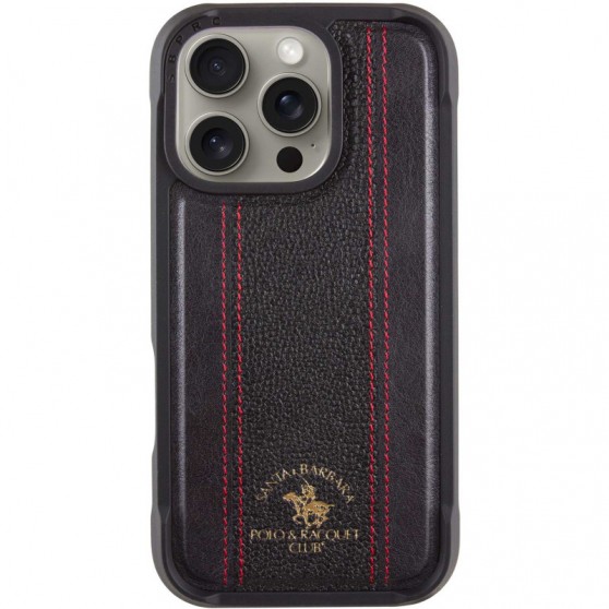 Кожаный чехол Polo Santa Barbara Barton для Apple iPhone 16 Pro Max (6.9"), Black / Red