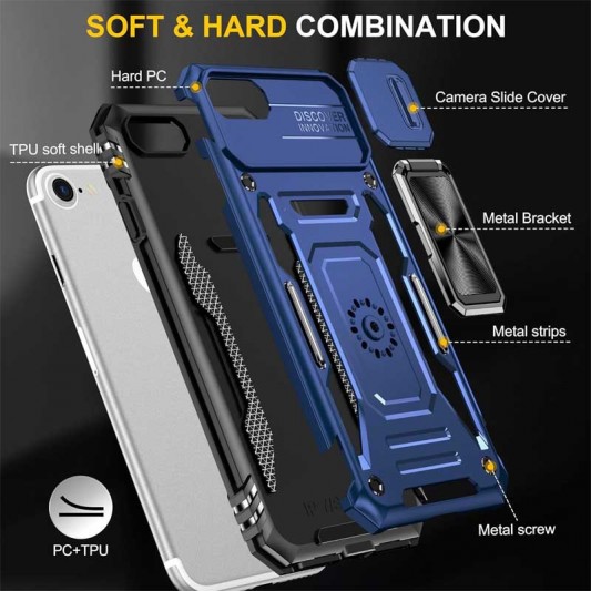 Ударопрочный чехол Camshield Army Ring для Apple iPhone 7 / 8 / SE (2020) (4.7") Синий / Navy - изображение 1
