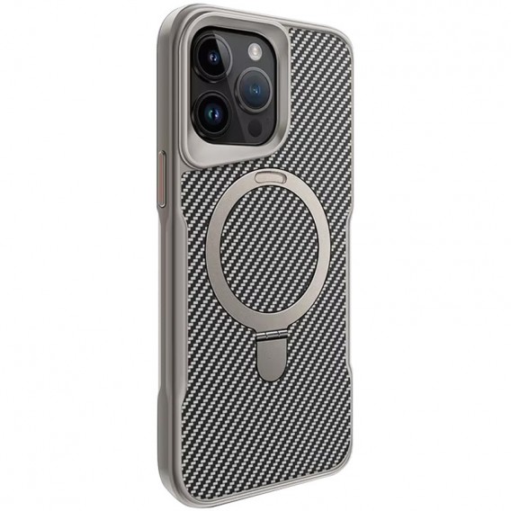 TPU+PC чехол Metal Buttons with MagSafe Carbon Ring для Apple iPhone 15 Pro Max (6.7"), Серый