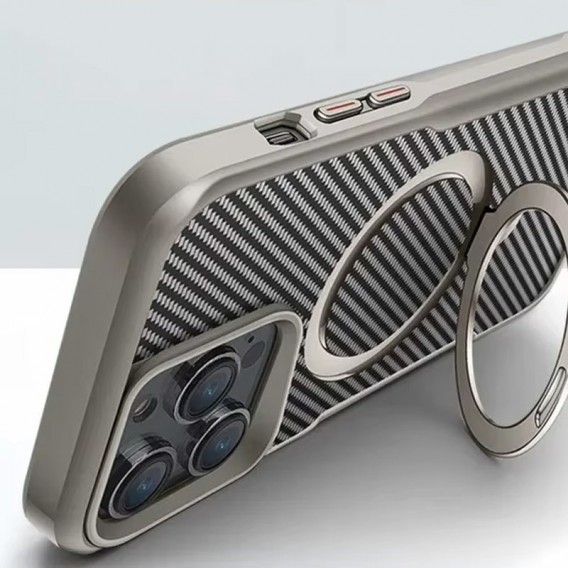 TPU+PC чехол Metal Buttons with MagSafe Carbon Ring для Apple iPhone 15 Pro Max (6.7"), Серый