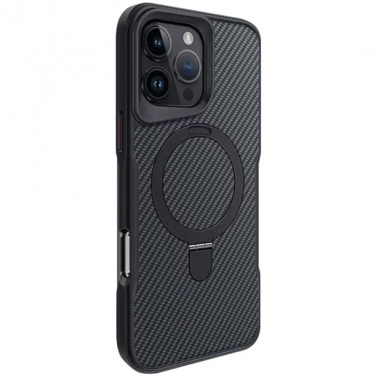 TPU+PC чохол Metal Buttons with MagSafe Carbon Ring для Apple iPhone 16 Pro Max (6.9") Чорний
