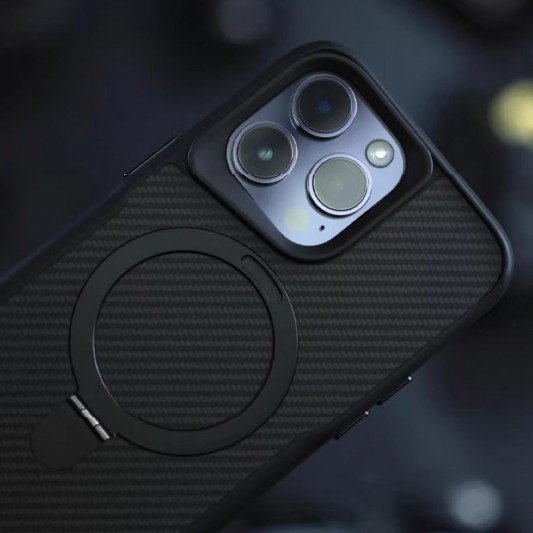 TPU+PC чохол Metal Buttons with MagSafe Carbon Ring для Apple iPhone 16 Pro Max (6.9") Чорний - зображення 3 