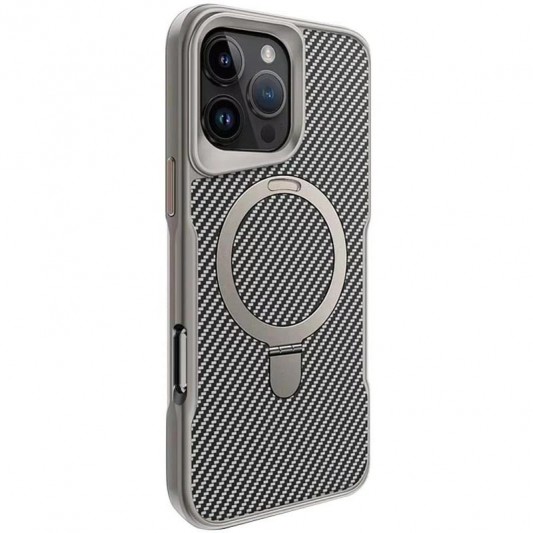 TPU+PC чехол Metal Buttons with MagSafe Carbon Ring для Apple iPhone 16 Pro Max (6.9") Серый
