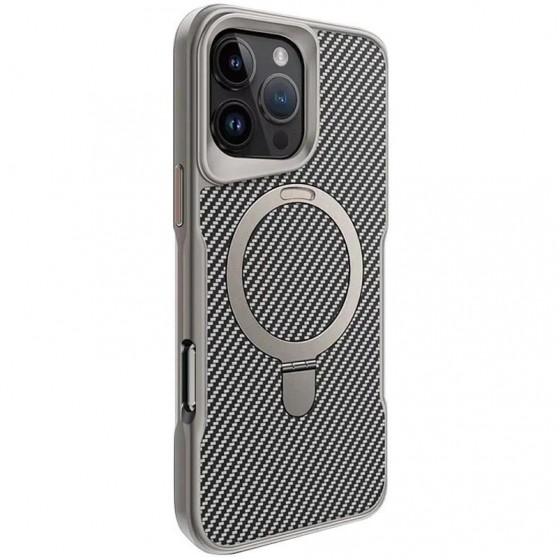 TPU+PC чехол Metal Buttons with MagSafe Carbon Ring для Apple iPhone 16 Pro Max (6.9") Серый