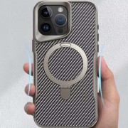TPU+PC чехол Metal Buttons with MagSafe Carbon Ring для Apple iPhone 16 Pro Max (6.9"), Серый