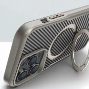 TPU+PC чехол Metal Buttons with MagSafe Carbon Ring для Apple iPhone 16 Pro Max (6.9"), Серый