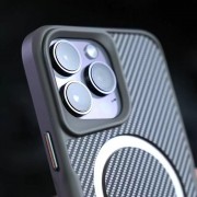 TPU+PC чехол Metal Buttons with MagSafe Carbon Ring для Apple iPhone 16 Pro Max (6.9"), Серый