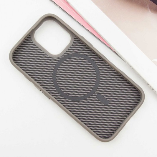Чехол TPU+PC Carbon with MagSafe для Apple iPhone 16 (6.1") Grey - изображение 2
