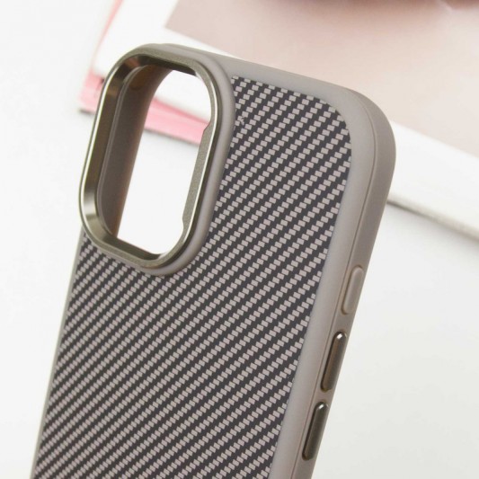 Чехол TPU+PC Carbon with MagSafe для Apple iPhone 16 (6.1") Grey - изображение 3