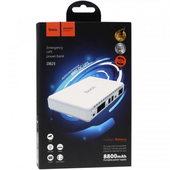 Джерело безперебійного живлення Hoco DB25 Smart Mini UPS для роутерів 5V/9V/12V 8800 mAh, White