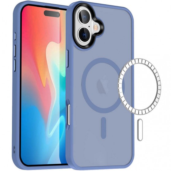 TPU+PC чехол Metal Buttons with MagSafe Colorful для Apple iPhone 16 (6.1") Голубой / Sierra Blue