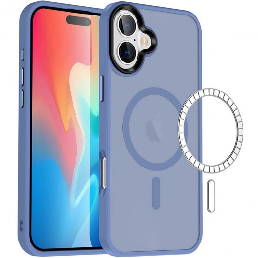 TPU+PC чохол Metal Buttons with MagSafe Colorful для Apple iPhone 16 Plus (6.7") Блакитний / Sierra Blue