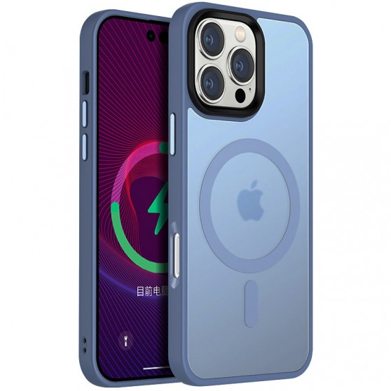 TPU+PC чехол Metal Buttons with MagSafe Colorful для Apple iPhone 16 Pro Max (6.9") Голубой / Sierra Blue