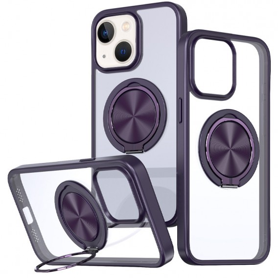 TPU+PC чохол Metal Ring with MagSafe для Apple iPhone 15 (6.1"), Темно-фіолетовий