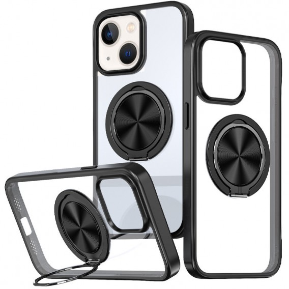 TPU+PC чохол Metal Ring with MagSafe для Apple iPhone 15 (6.1"), Чорний