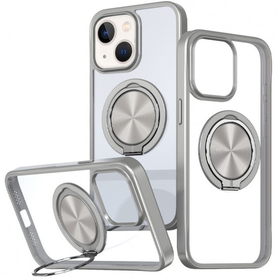 TPU+PC чохол Metal Ring with MagSafe для Apple iPhone 15 (6.1"), Сірий