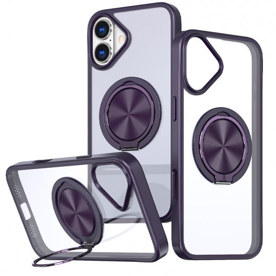 TPU+PC чохол Metal Ring with MagSafe для Apple iPhone 16 (6.1"), Темно-фіолетовий