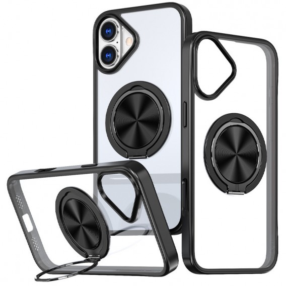 TPU+PC чохол Metal Ring with MagSafe для Apple iPhone 16 (6.1"), Чорний