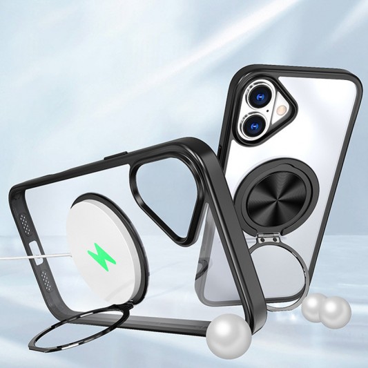 TPU+PC чехол Metal Ring with MagSafe для Apple iPhone 16 (6.1") Черный - изображение 1
