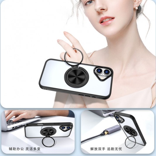 TPU+PC чехол Metal Ring with MagSafe для Apple iPhone 16 (6.1") Черный - изображение 4