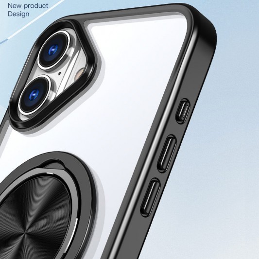 TPU+PC чехол Metal Ring with MagSafe для Apple iPhone 16 (6.1") Черный - изображение 5