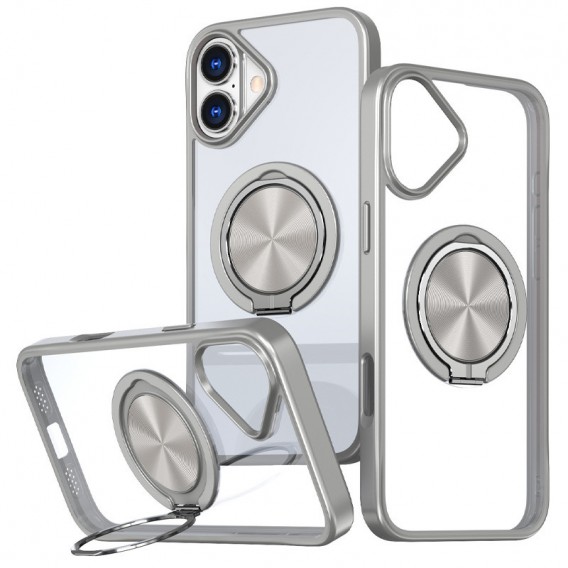 TPU+PC чехол Metal Ring with MagSafe для Apple iPhone 16 (6.1"), Серый