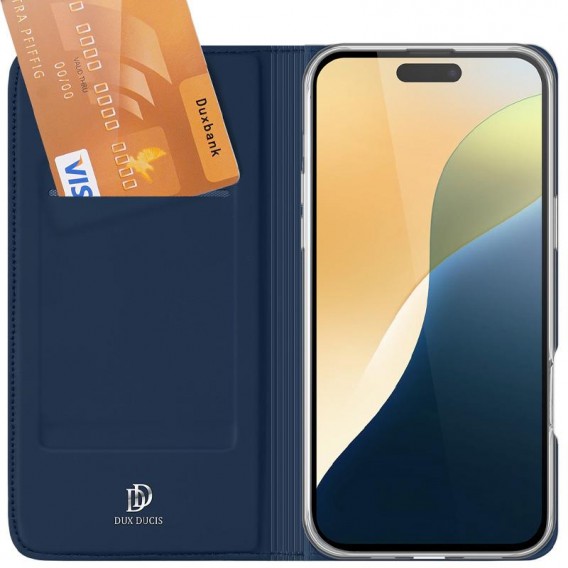 Чехол-книжка Dux Ducis с карманом для визиток для Apple iPhone 16 Pro (6.3"), Синий
