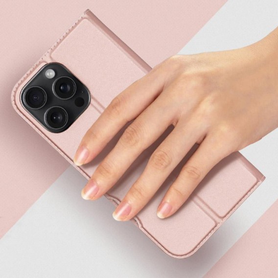 Чохол-книжка Dux Ducis з кишенею для візиток для Apple iPhone 16 Pro Max (6.9"), Rose Gold