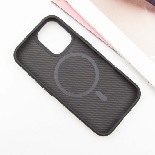 Чехол TPU+PC Carbon with MagSafe для Apple iPhone 16 (6.1") Black - изображение 5