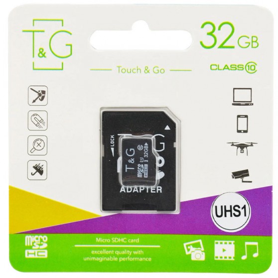 Карта памяти T&G microSDHC (UHS-1) 32 GB class 10 (с адаптером), Черный