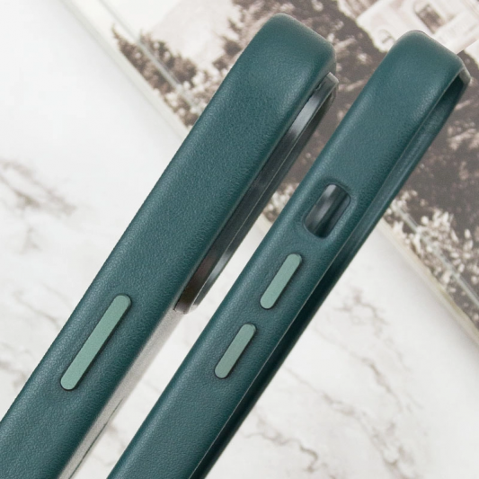 Кожаный чехол Leather Case (AAA) with MagSafe and Animation для Apple iPhone 14 (6.1") Forest Green - изображение 4