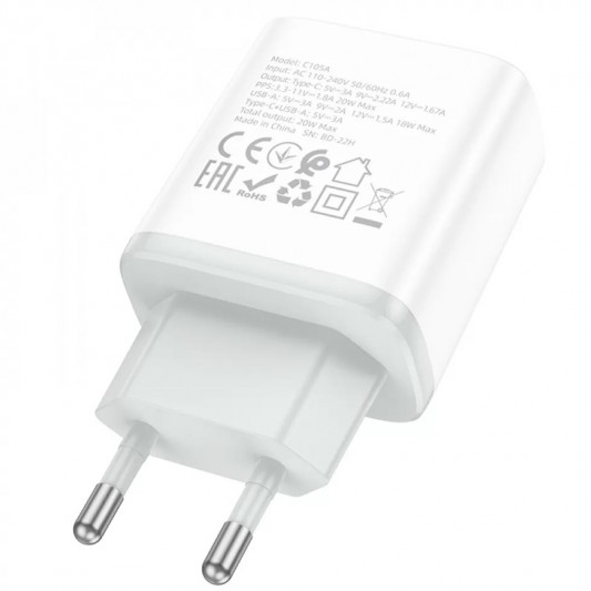СЗУ Hoco C105A Stage PD20W+QC3.0 (1USB-A/1C) White - изображение 4