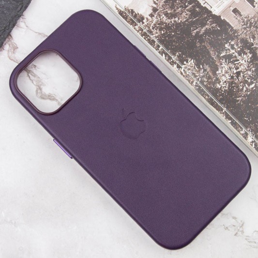Кожаный чехол Leather Case (AAA) with MagSafe and Animation для Apple iPhone 15 (6.1") Dark Purple - изображение 1