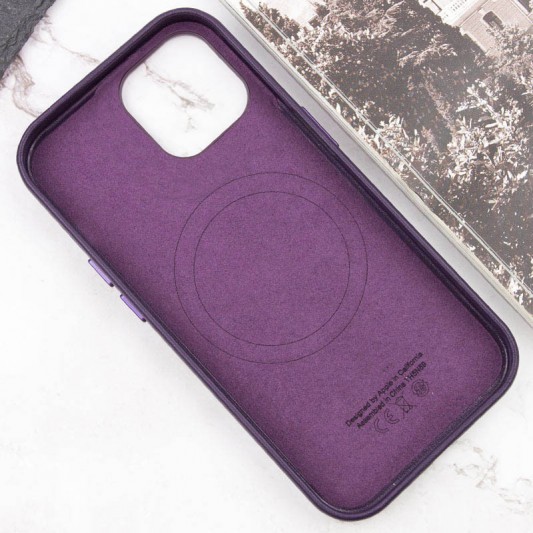Кожаный чехол Leather Case (AAA) with MagSafe and Animation для Apple iPhone 15 (6.1") Dark Purple - изображение 2
