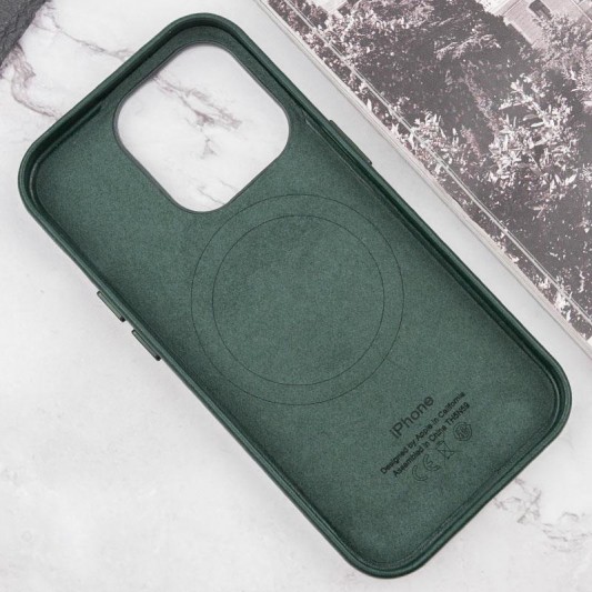 Шкіряний чохол Leather Case (AAA) with MagSafe and Animation для Apple iPhone 15 Pro (6.1") Green - зображення 2 