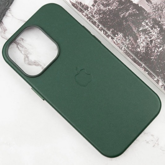 Кожаный чехол Leather Case (AAA) with MagSafe and Animation для Apple iPhone 15 Pro Max (6.7") Green - изображение 1