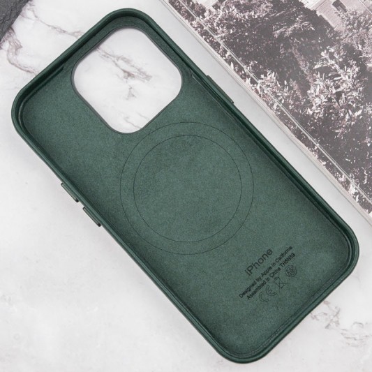 Кожаный чехол Leather Case (AAA) with MagSafe and Animation для Apple iPhone 15 Pro Max (6.7") Green - изображение 2