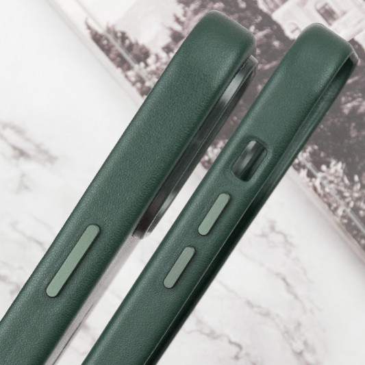 Кожаный чехол Leather Case (AAA) with MagSafe and Animation для Apple iPhone 15 Pro Max (6.7") Green - изображение 4