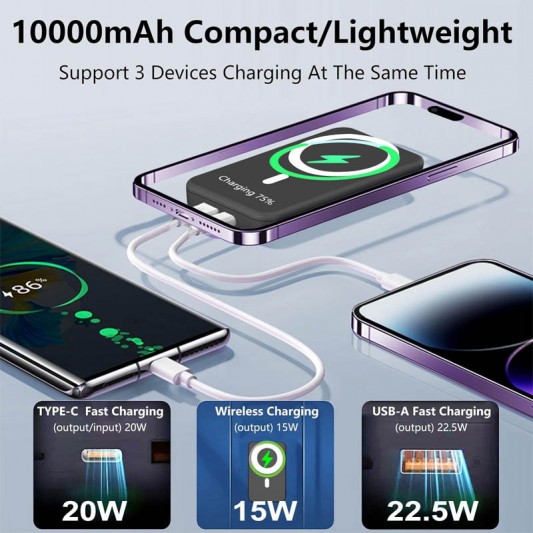 Портативное ЗУ Power Bank JJT-A27-1 PD20W+QC 22.5W с БЗУ 10000 mAh Black - изображение 4