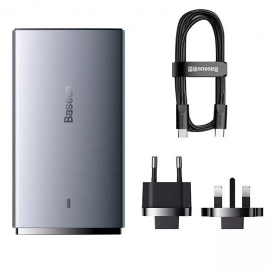 СЗУ Baseus GaN5 Pro Ultra-Slim QC 3.0+PD 65W (1USB-A/1C) + кабель Type-C to Type-C (CCGP15011) Gray - изображение 5