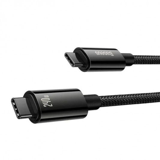 Дата кабель Baseus Tungsten Gold Type-C to Type-C Cable 240W (1m) (CAWJ04000) Black - зображення 1 