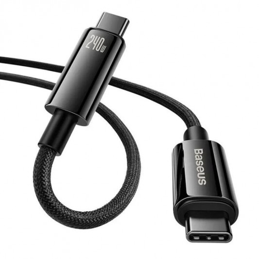 Дата кабель Baseus Tungsten Gold Type-C to Type-C Cable 240W (1m) (CAWJ04000) Black - зображення 2 