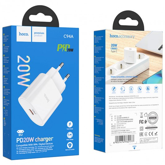 МЗП Hoco C94A Metro PD20W (1USB-C) White - зображення 6 