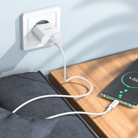 СЗУ Hoco C94A Metro PD20W (1USB-C) + кабель Type-C to Type-C White - изображение 6
