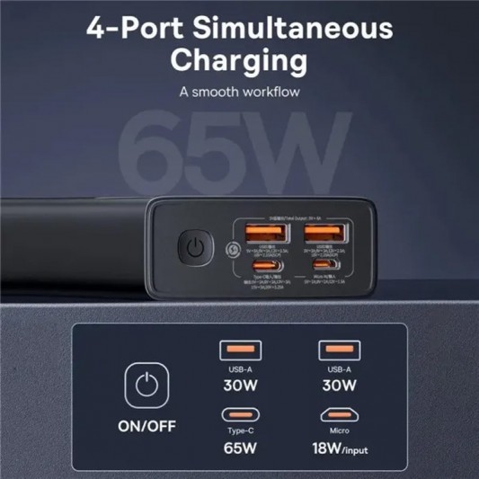 Портативное ЗУ Power Bank Baseus Star-Lord Digital Display 65W 20000 mAh (P10022906113-00) Cluster Black - изображение 5