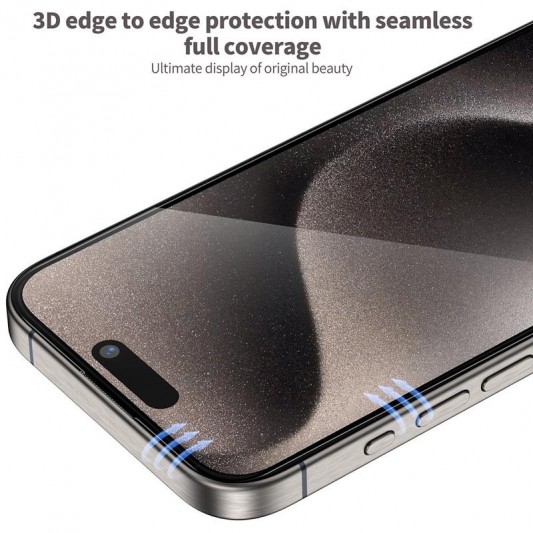 Захисне 3D скло Blueo Hot Bending для Apple iPhone 15 Pro (6.1") (+ аппликатор) Чорний - зображення 3 