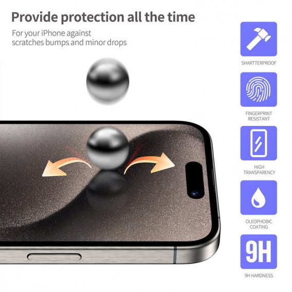Захисне 3D скло Blueo Hot Bending для Apple iPhone 15 Pro (6.1") (+ аплікатор), Чорний